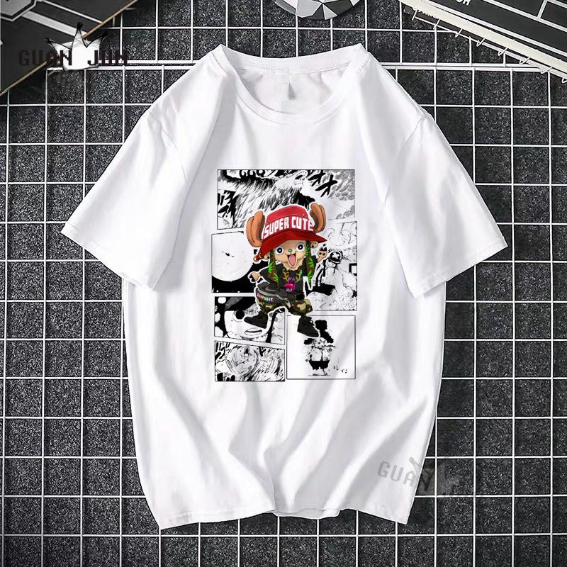 ONE PIECE Pirate King Luffy Fourth Grade Printed T-shirt Thin Top Short Sleeve Anime Tshirt