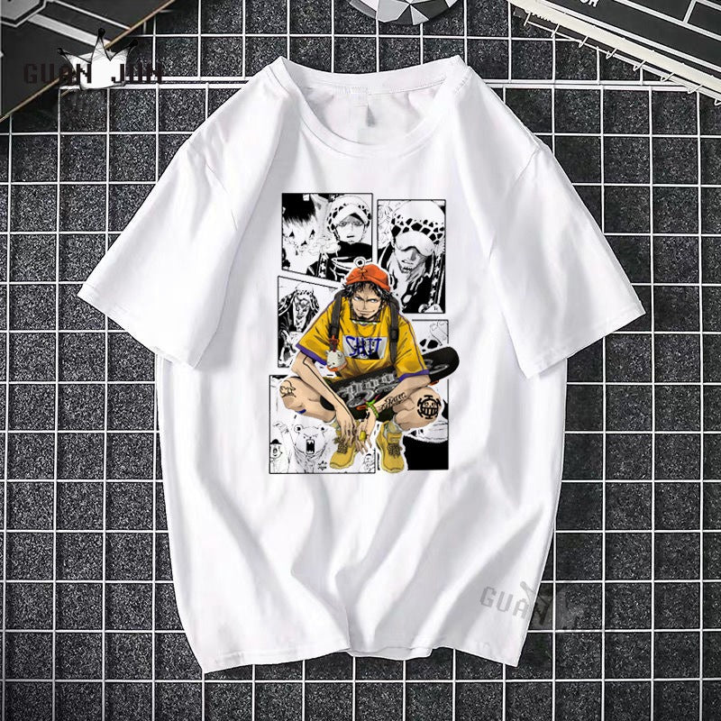 ONE PIECE Pirate King Luffy Fourth Grade Printed T-shirt Thin Top Short Sleeve Anime Tshirt