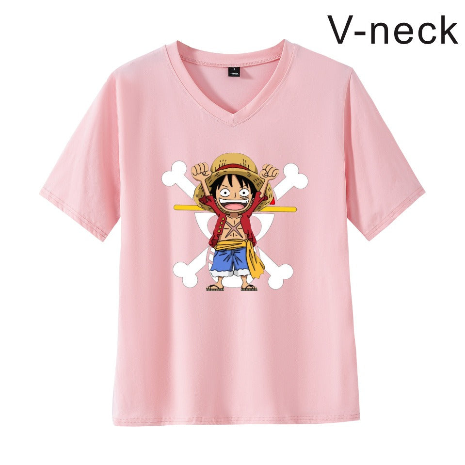 ONE PIECE Pirate King Luffy Fourth Grade Printed T-shirt Thin Top Short Sleeve Anime Tshirt