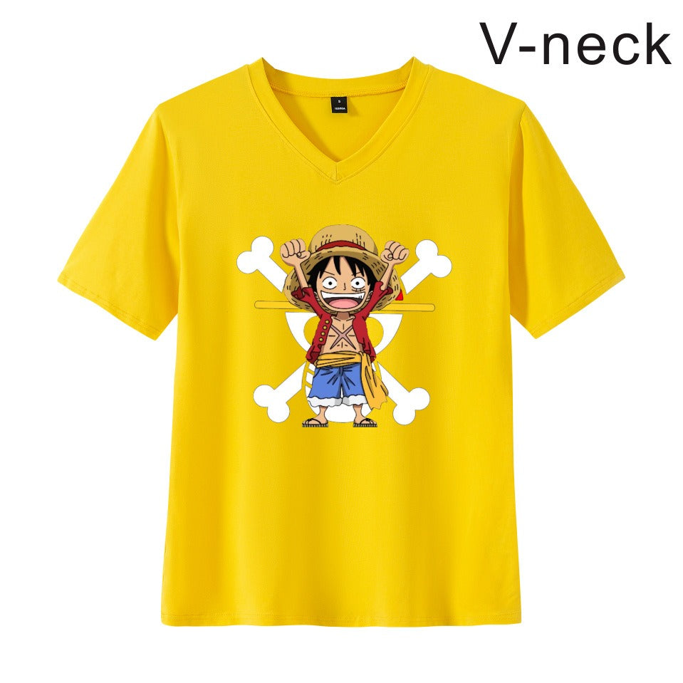 ONE PIECE Pirate King Luffy Fourth Grade Printed T-shirt Thin Top Short Sleeve Anime Tshirt