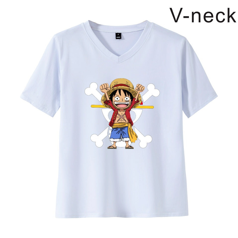 ONE PIECE Pirate King Luffy Fourth Grade Printed T-shirt Thin Top Short Sleeve Anime Tshirt